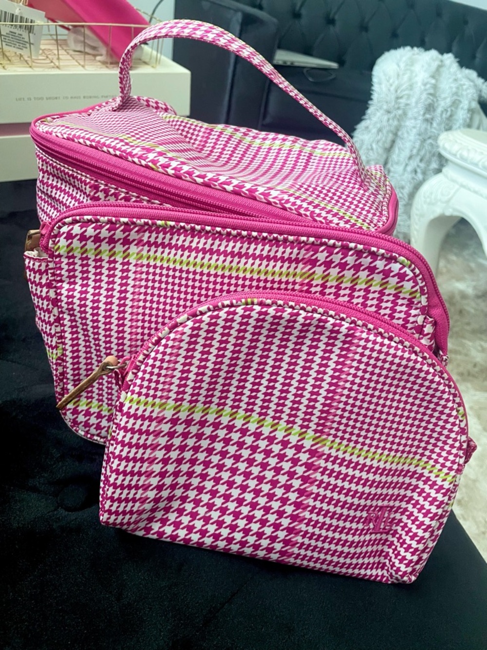 Ralph Lauren Houndstooth Cosmetic Bag Set (3-Piece)